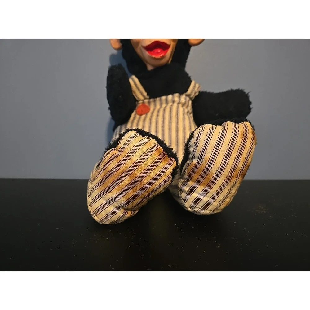 Gund Vtg Chimpanzee Rubber‎ Face Plush  Blue Overalls Monkey Train Conductor